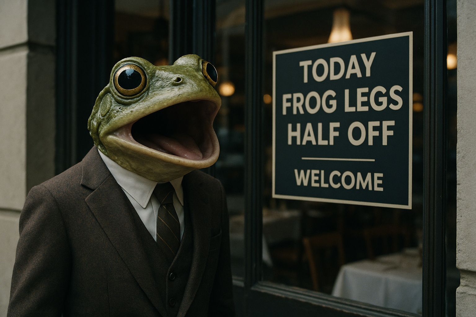 Surprised Frog Discovering Unfortunate Restaurant Special