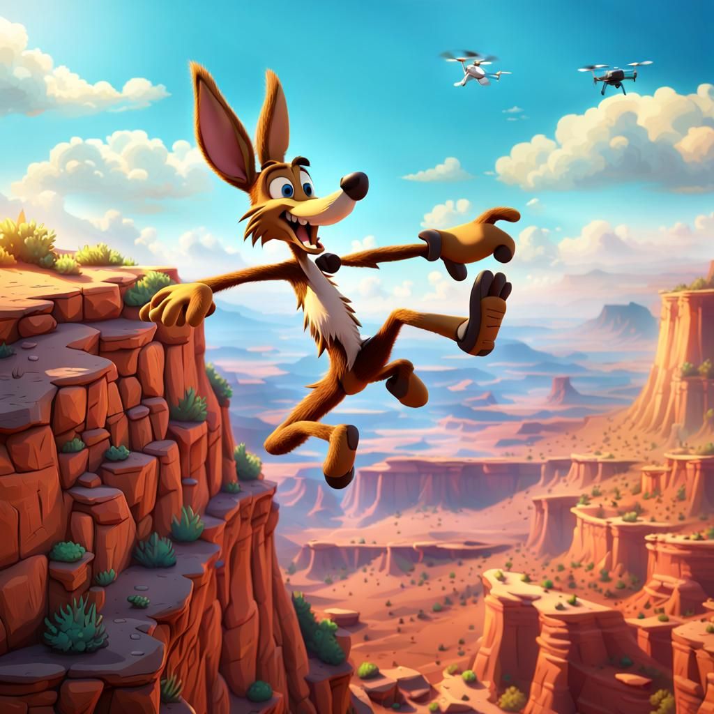 Wile E. Coyote's Cliffside Mishap: 3D Cartoon Art