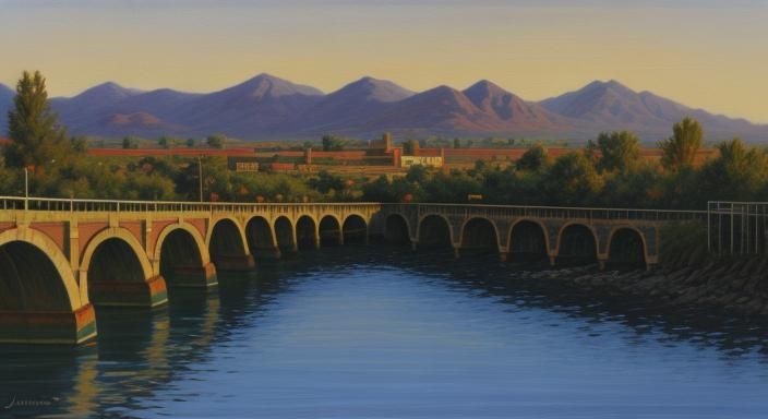 Golden Hour Scene in James Gurney Oil Painting Style