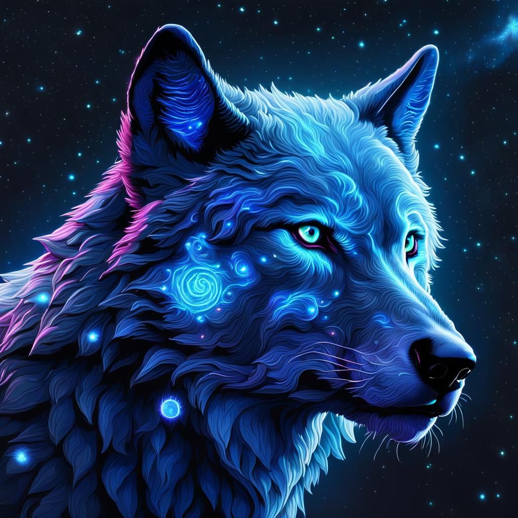 A neon light blue wolf head 2