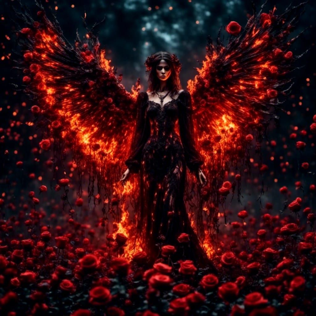 Dark Angel in a Field of Flaming Roses