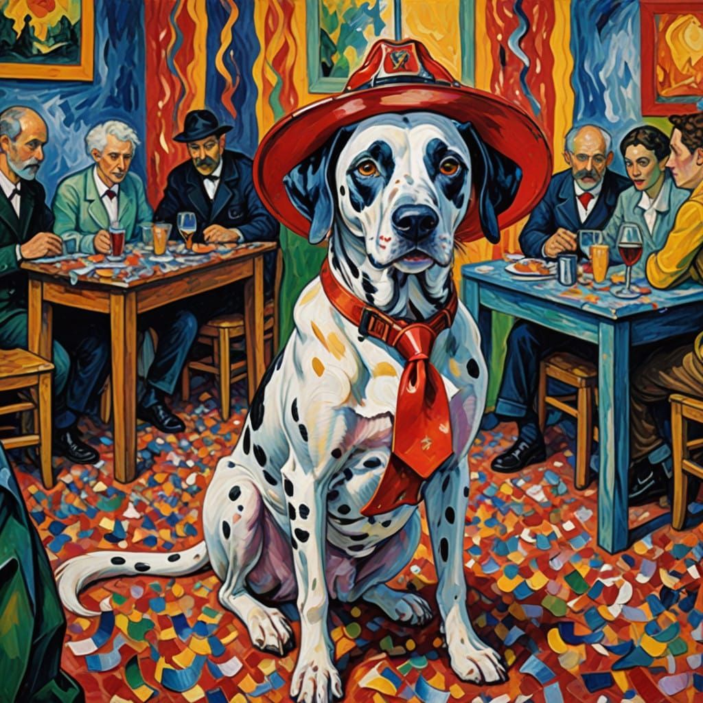 Playful Dalmatian Firefighter at a Vibrant Party