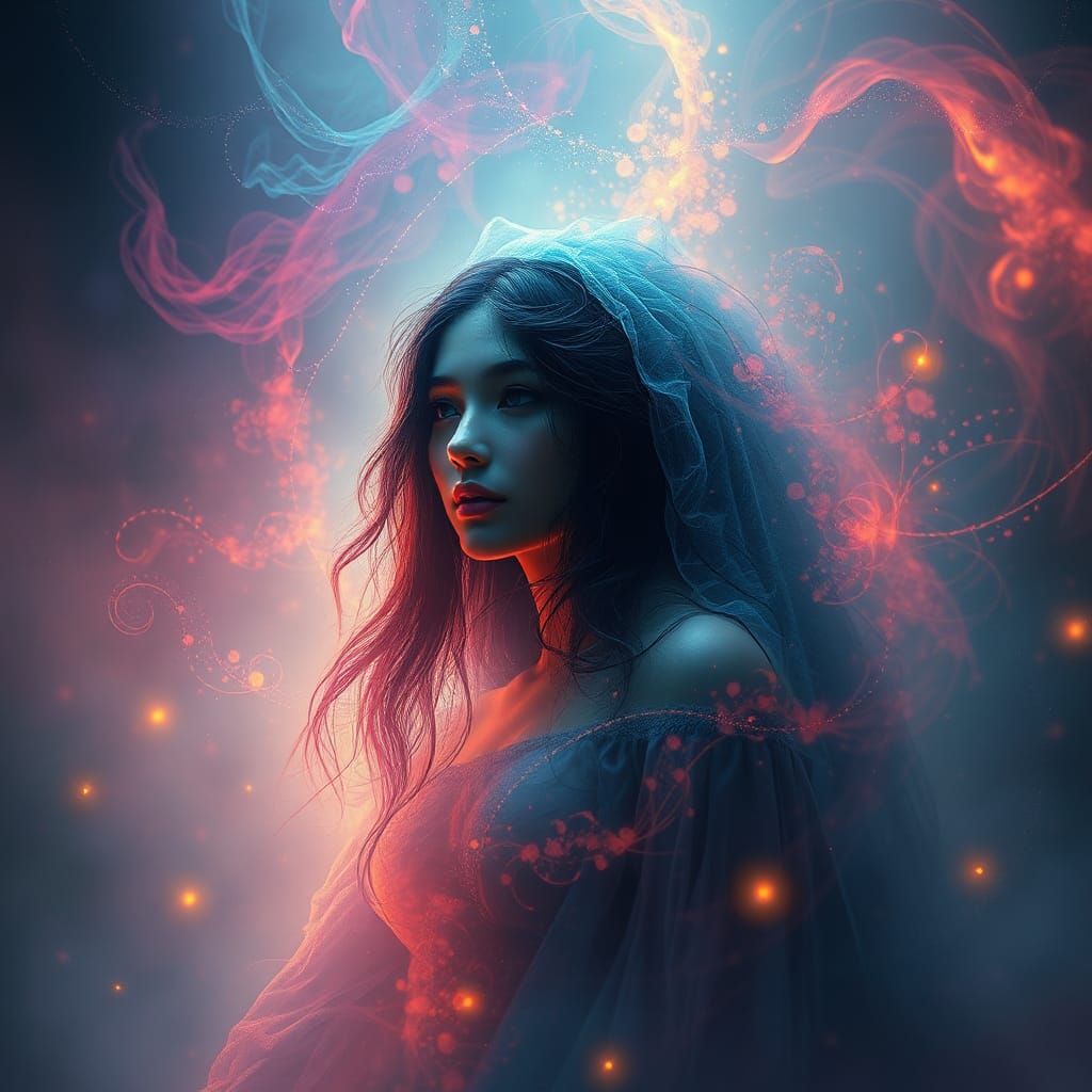 Mystical Feminine Figure in Ethereal Dreamscape