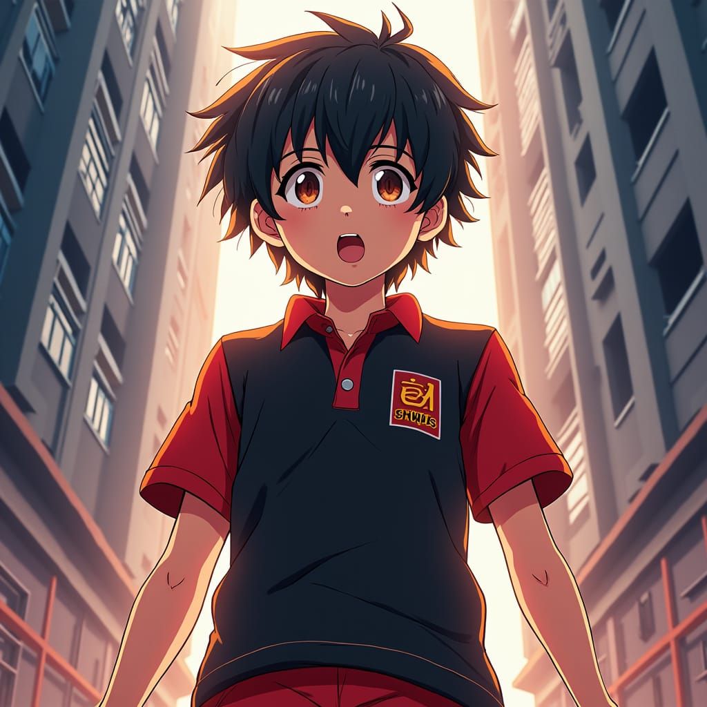 Energetic Boy in Manga Style with Bold Colors