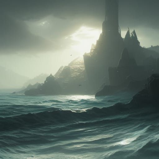 Ocean Scene with Fish in Dark Fantasy Style
