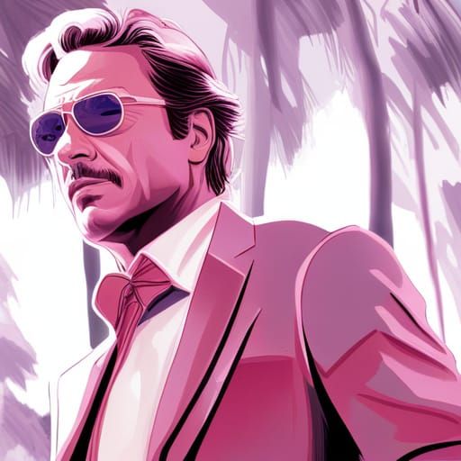 Miami Vice Portrait in Hyperdetailed Digital Art Style