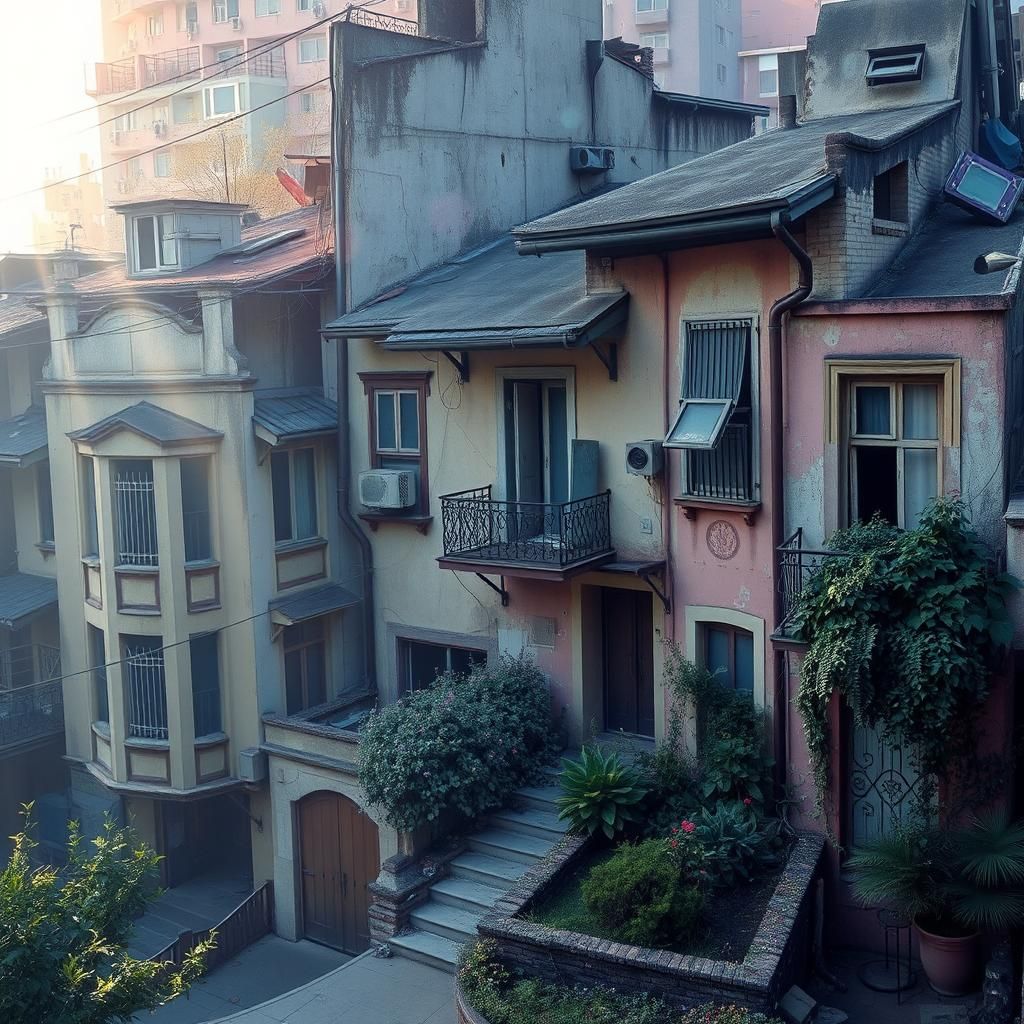 Dilapidated Neighborhood with Cosmic Light, Astral Illustrat...