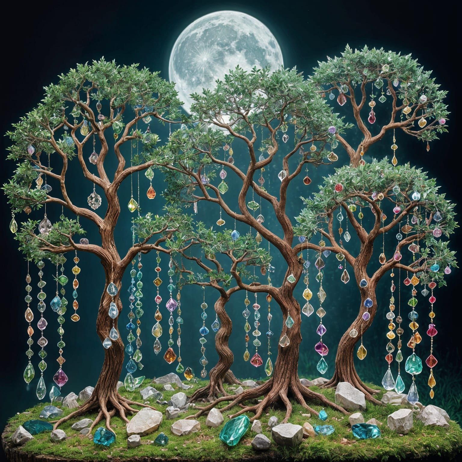 Gemstone Forest Under Full Moon