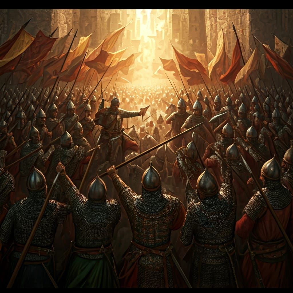 Epic Medieval Battle Scene in Tapestry Style