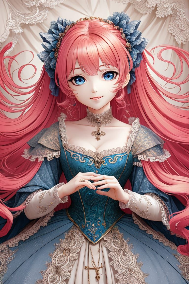 Anime Girl with Pink Hair in Medieval Gown