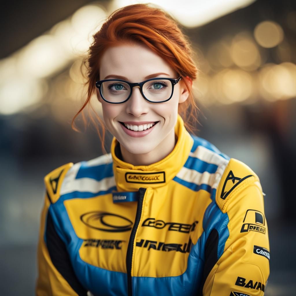 Beautiful Redhead in Racesuit: Photorealistic Portrait
