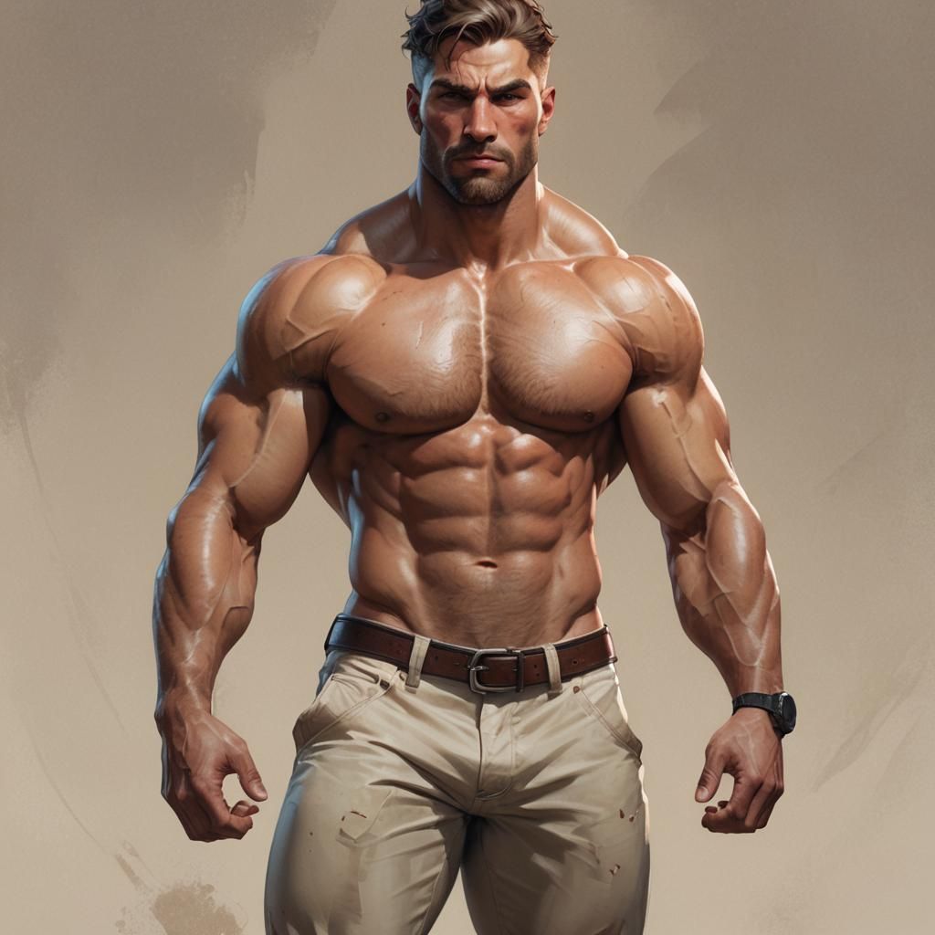 Hyperdetailed Portrait of Muscular Man in Digital Art Style