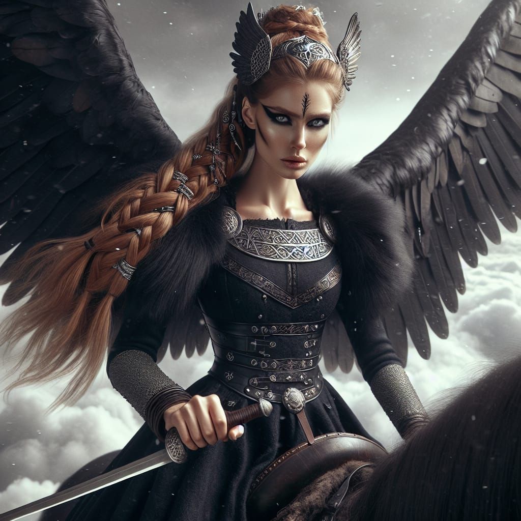 Viking Battle Goddess Gunnr on Winged Horse