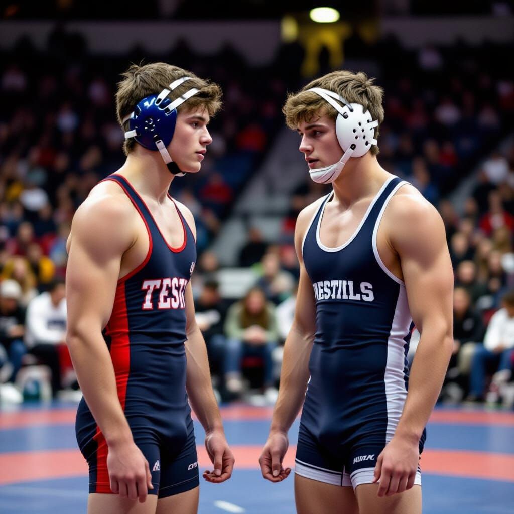 College Wrestlers Prepare for Match in Singlets