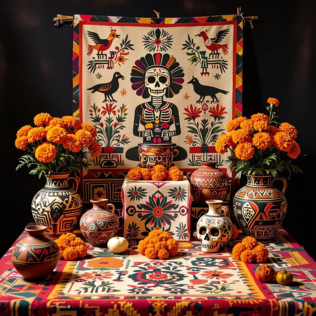 Mesoamerican Ofrenda Altar Inspired by Nazca Lines