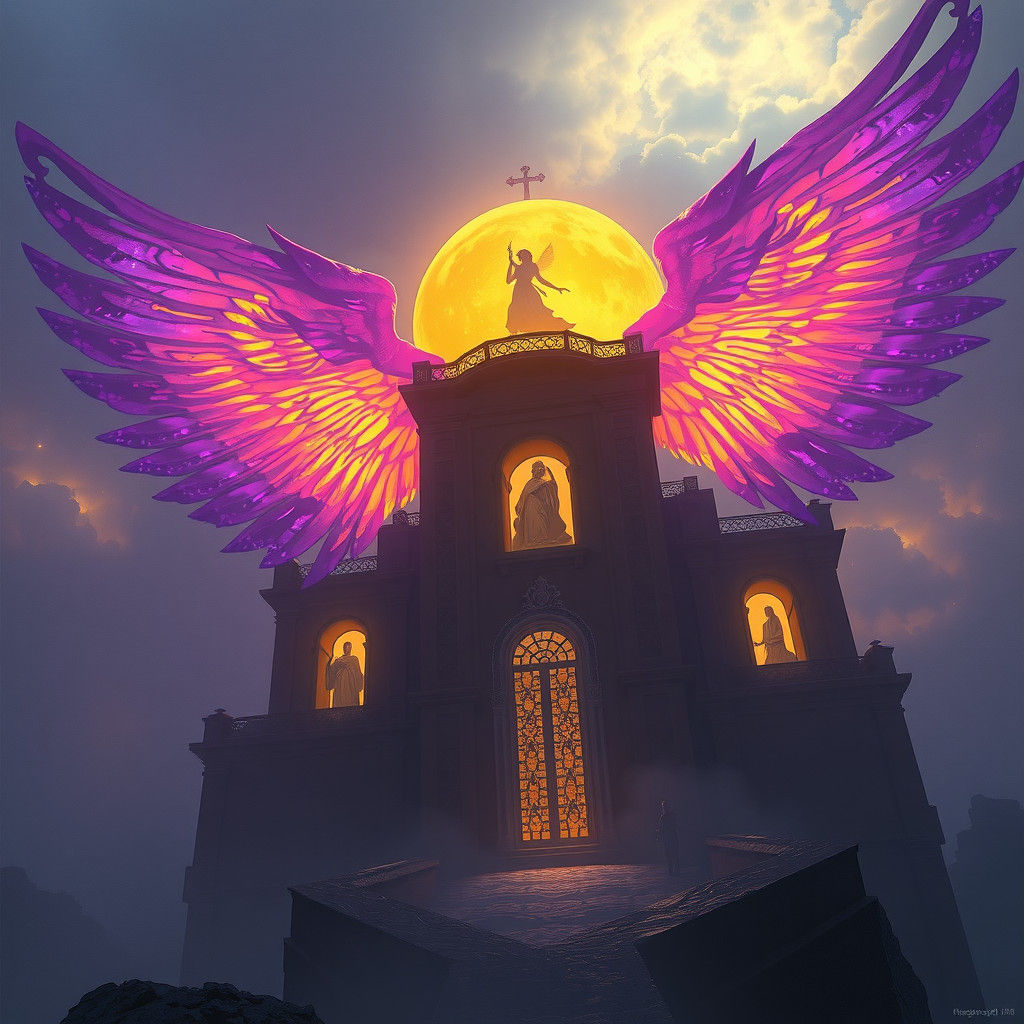 Angels in Haunting Dark Fantasy Scene, Digital Art