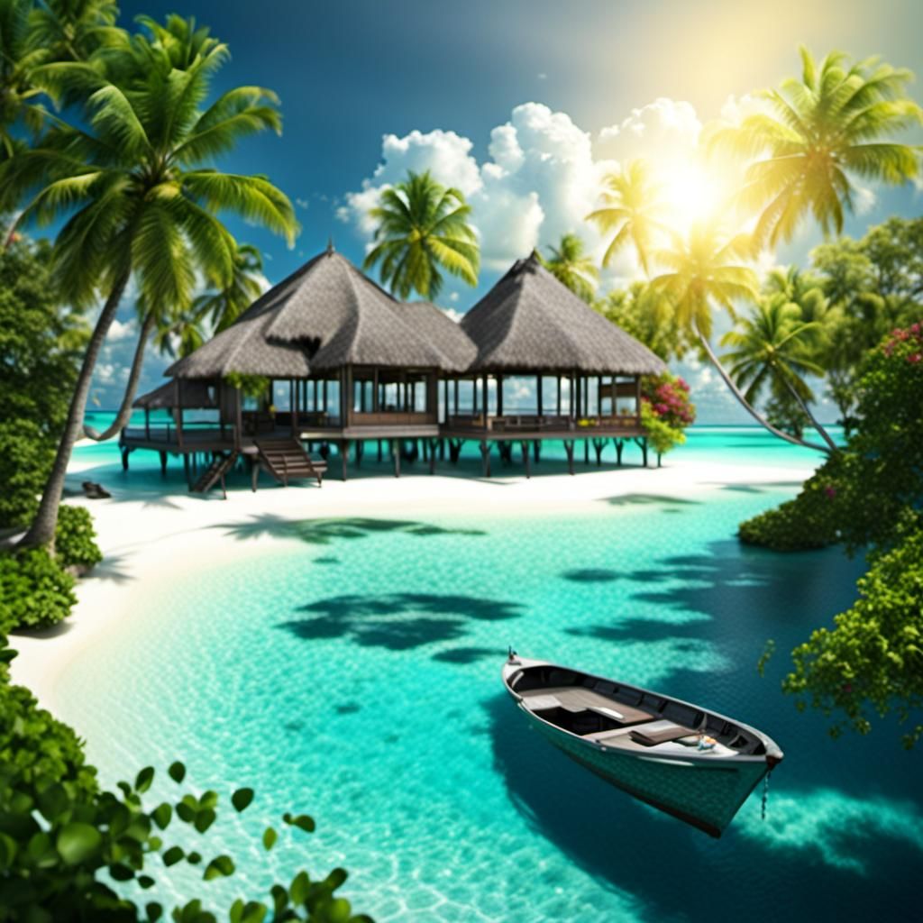 Maldives Paradise: A Detailed Matte Painting of Sunshine