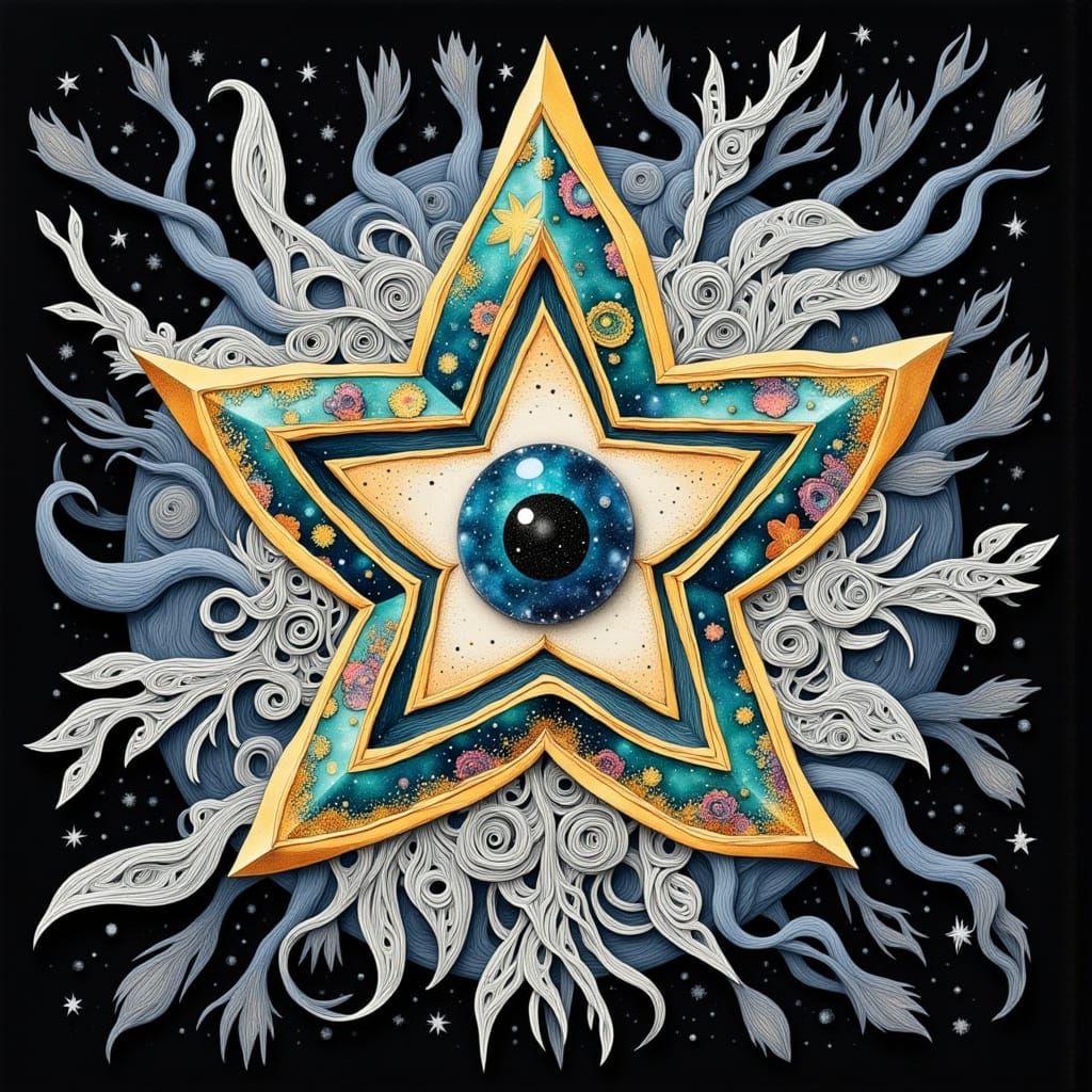 Intricate Five-Point Star in Dreamlike Digital Art