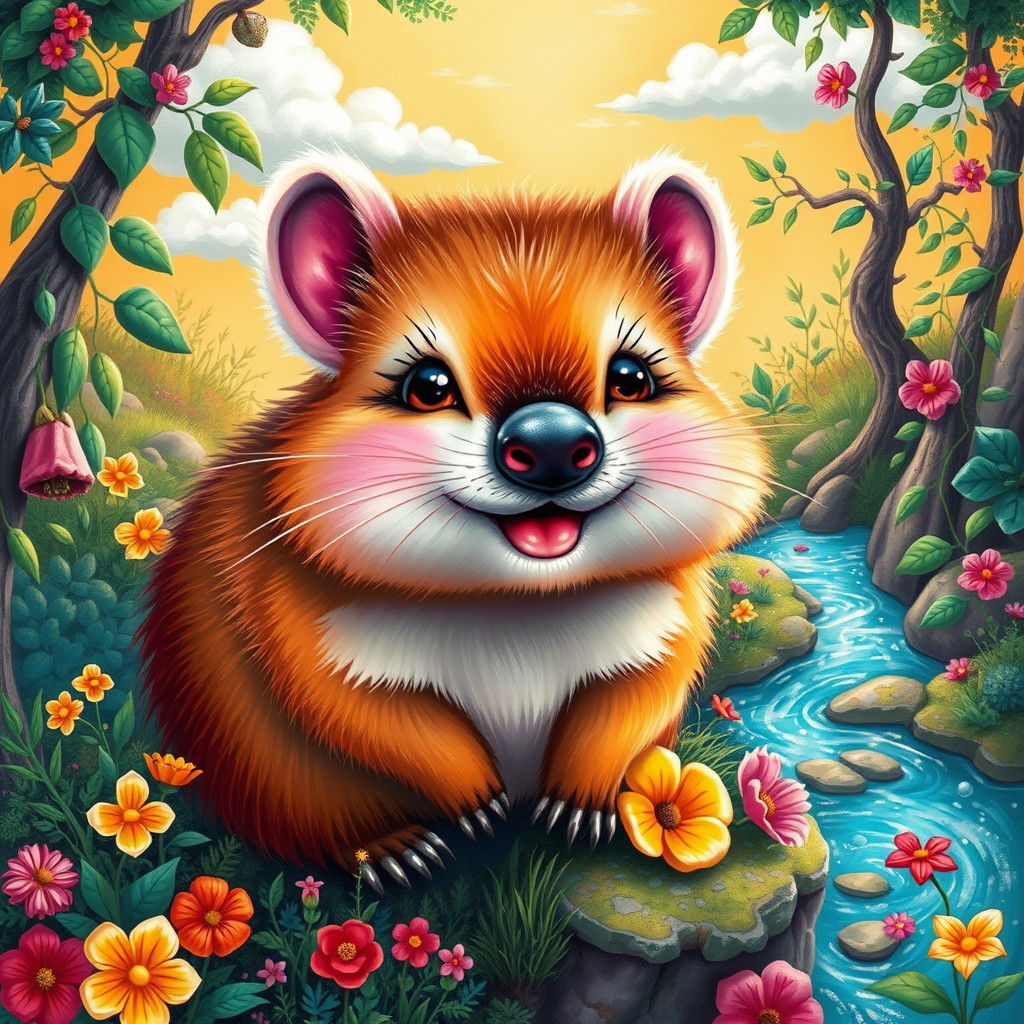 Smiling Quokka in Whimsical Rainbow Forest