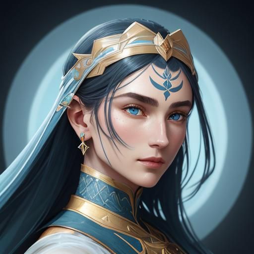 Selfie Portrait in Art Nouveau Style, Detailed Facial Textur...