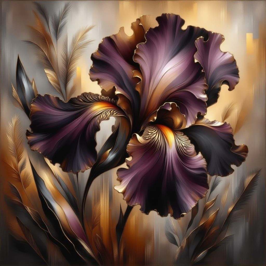 Abstract Romantic Purple Iris in Burnt Sienna