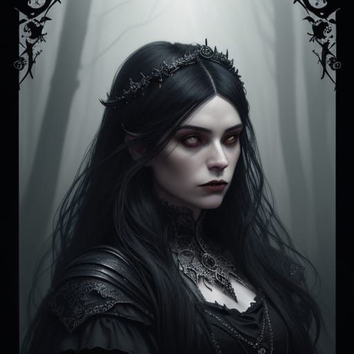 Gothic Female Vampire Portrait in Mystical Forest