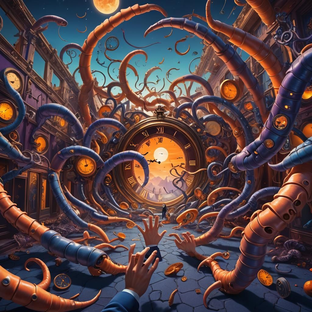 Surreal Worms Breaking Time in a Dreamlike Digital Painting