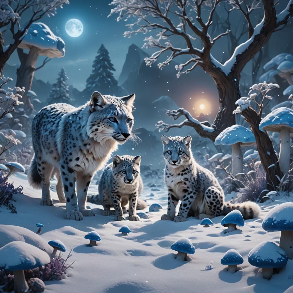 Snow Fox and Leopard in Winter Wonderland