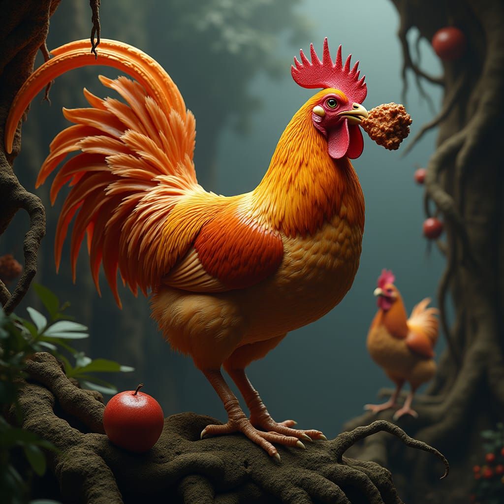 Chicken Cannibalism in Surreal Matte Painting