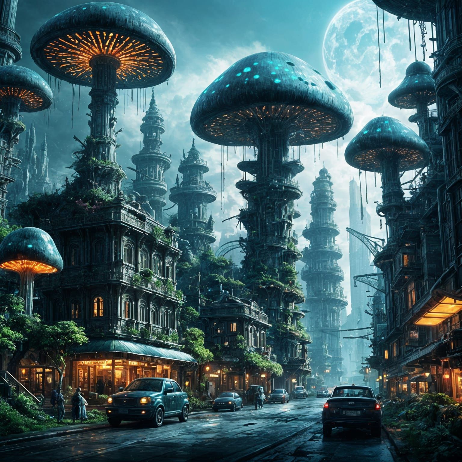 Bioluminescent Mushroom City in a Bottle