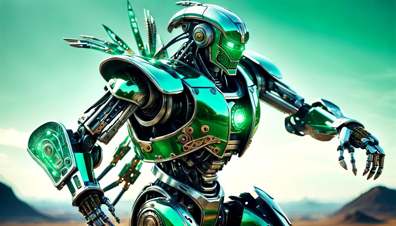 Futuristic Emerald Cyborg Samurai in Astral Illustration