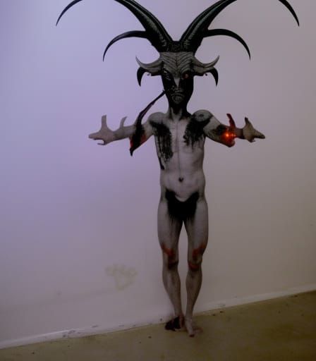 Baphomet with Flaming Eyes and Sharp Smile