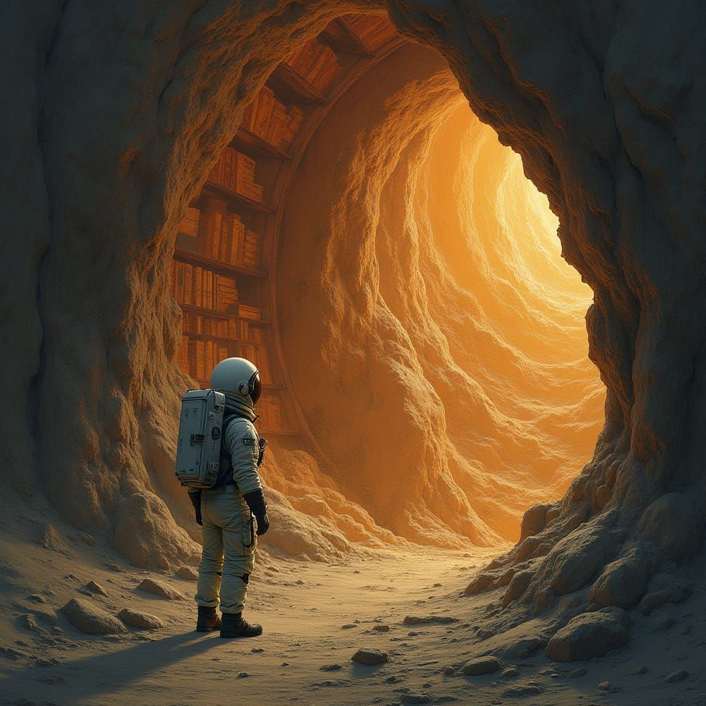 Astronaut Discovers Hidden Library in Alien Geode