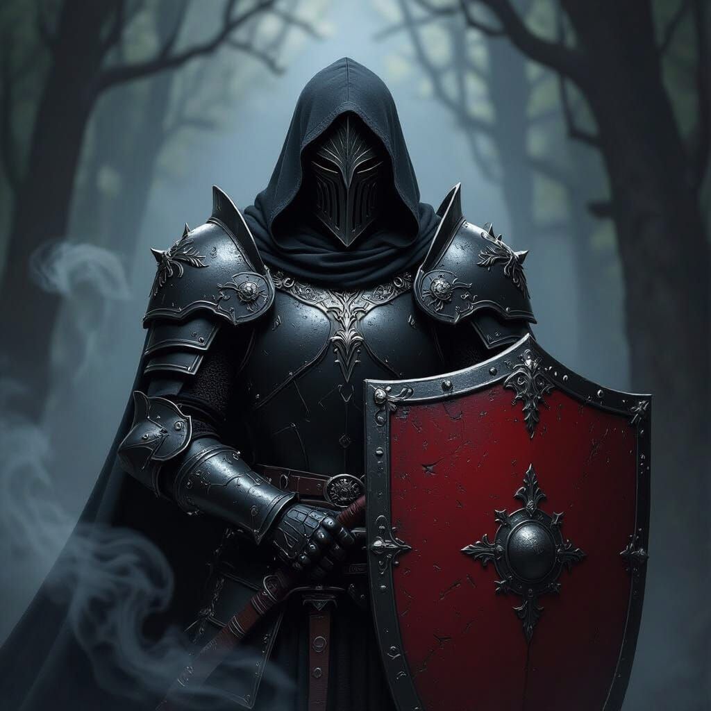 Fantasy Knight in Dark Forest, Brom Style