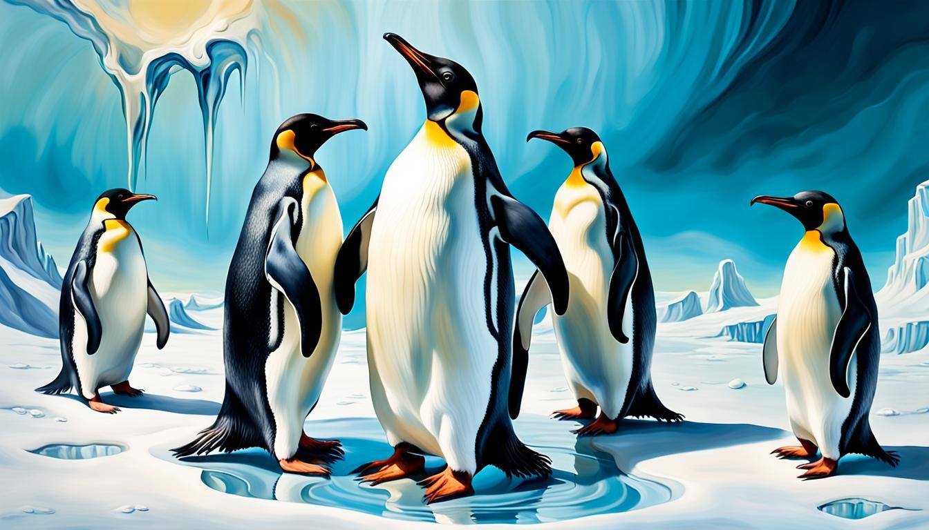 Surreal Penguins in Melting Landscape, Dali Style