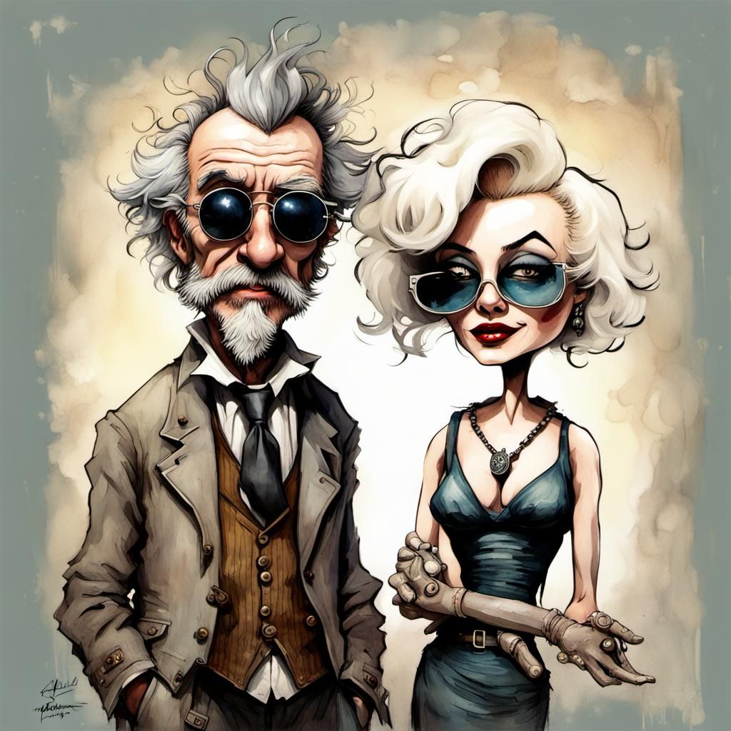 Rocopunk Caricature of a Tramp and Marilyn Monroe