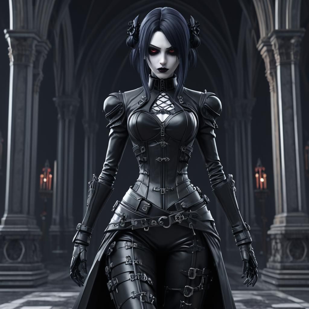 Dystopian Goth Widow in 3D Anime Art Style