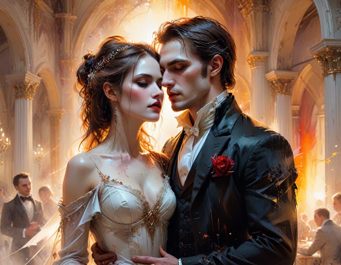 Vampire Noble in Gothic Ballroom as Watercolor