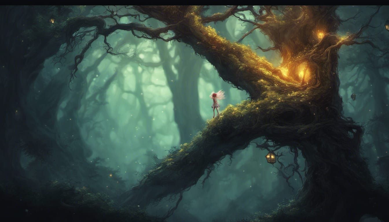 Sprite in Dark Fantasy Forest, Photorealistic
