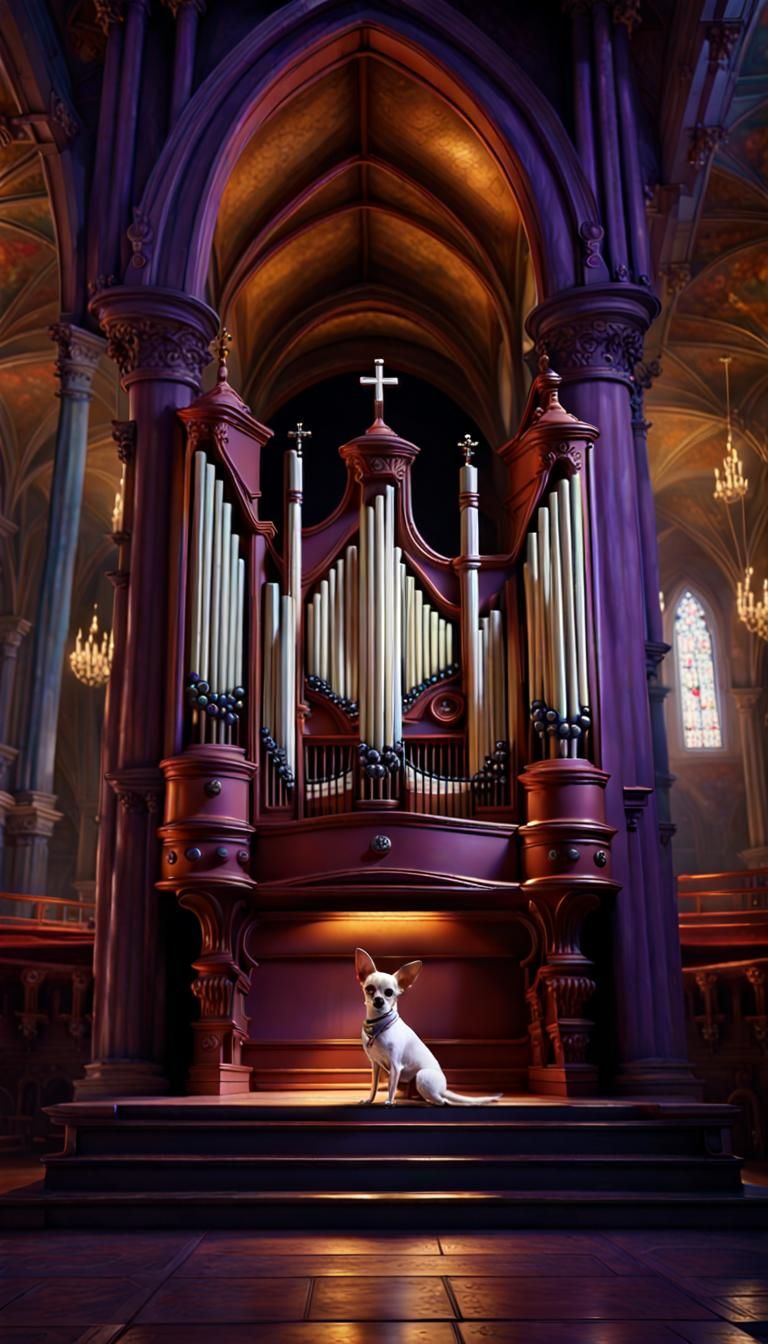 Chihuahua Plays Organ in Dark Fantasy Style