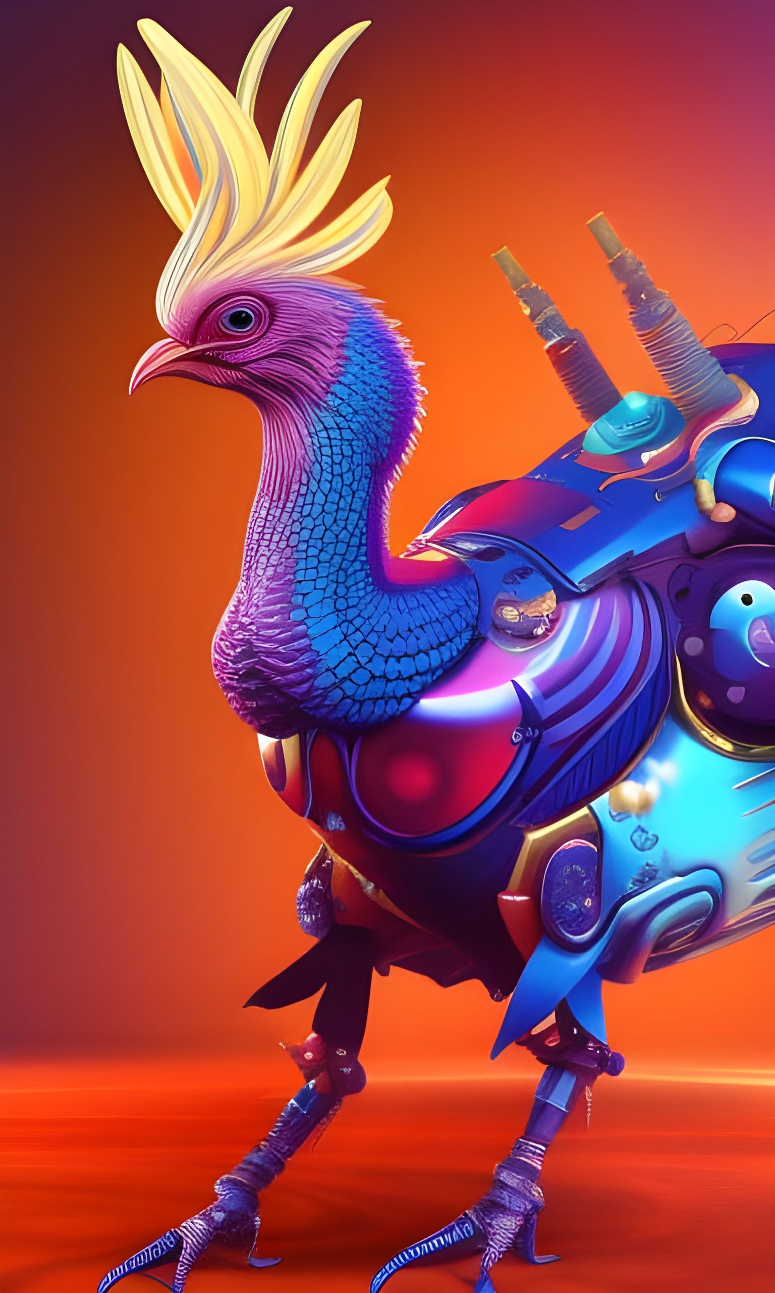 Hybrid Chicken Humanoid in Steampunk Cyberpunk Style