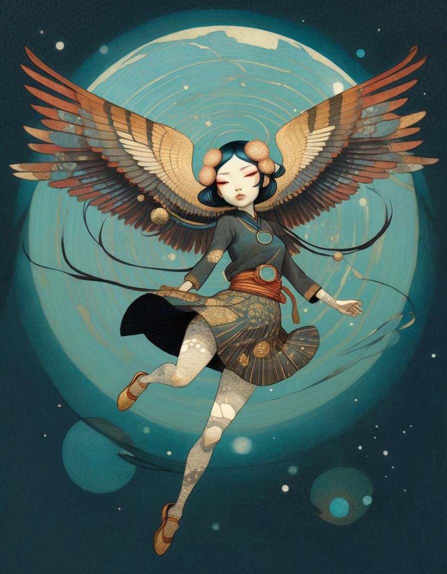 Girl Flying in Contemporary Illustration Style