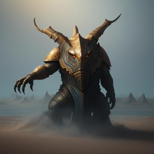 Camouflaged Sand Creature in Oil Painting Style