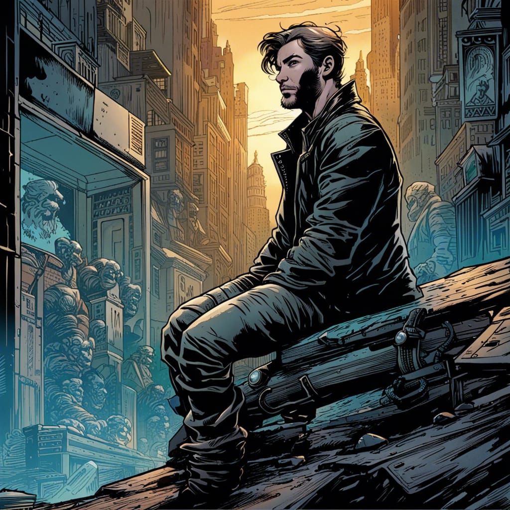 Lonely Man in Desolate World: Comic Book Art