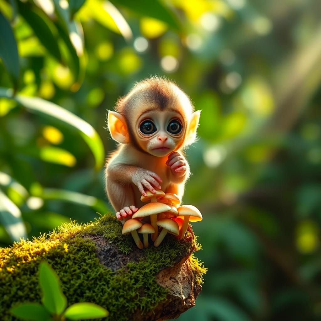 Miniature Baby Monkey in Tropical Forest