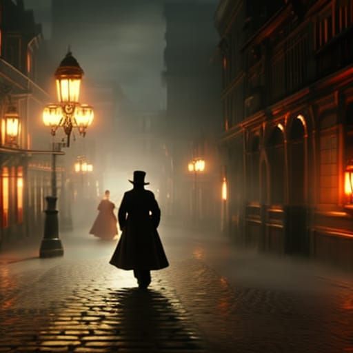 Victorian Man in Town Street at Night