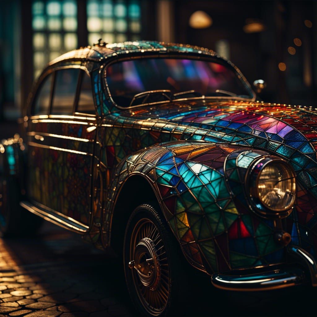 Stained Glass Car: Epic Cinematic Digital Art