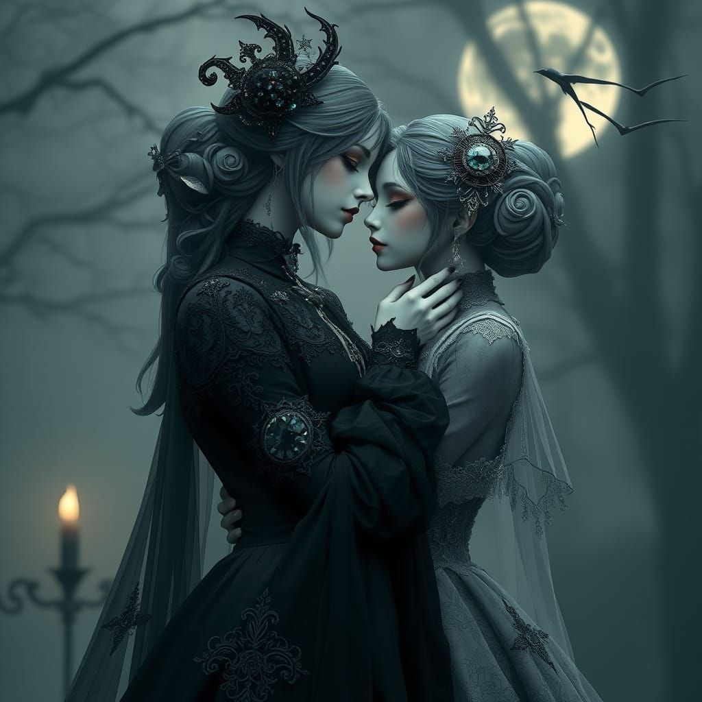 Ethereal Gothic Vampire Lovers in Victorian Attire