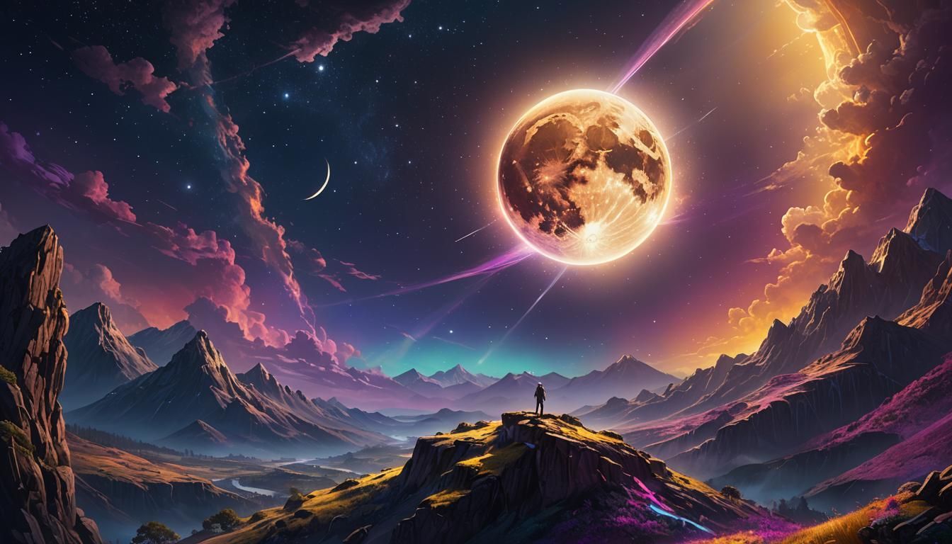 Rainbow Infinity: A Fantasy Moonlit Landscape