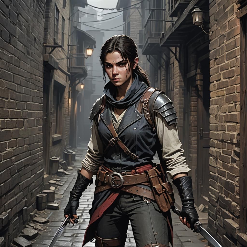D&D Bandit in Gloomy Alley: Dark Fantasy Art